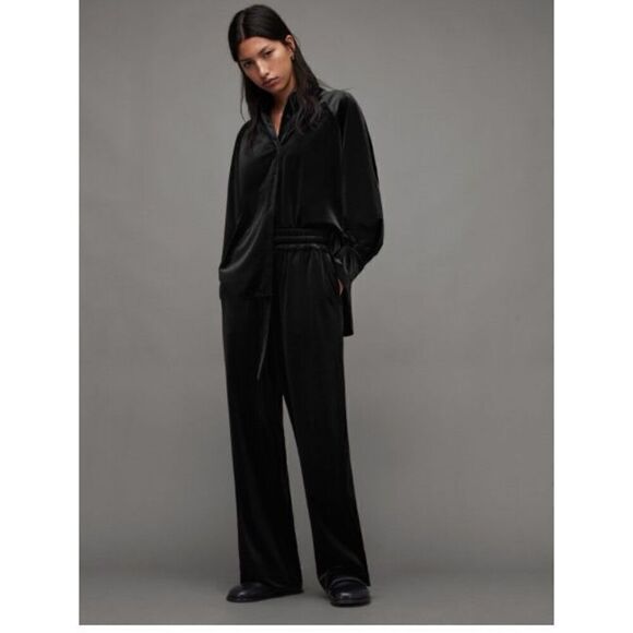 NWT All Saints Tyler Velvet  Wide Leg Trouser Pants - Picture 2 of 6